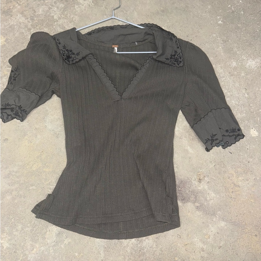 Free people new Elegant Black Embroidered Women's Top